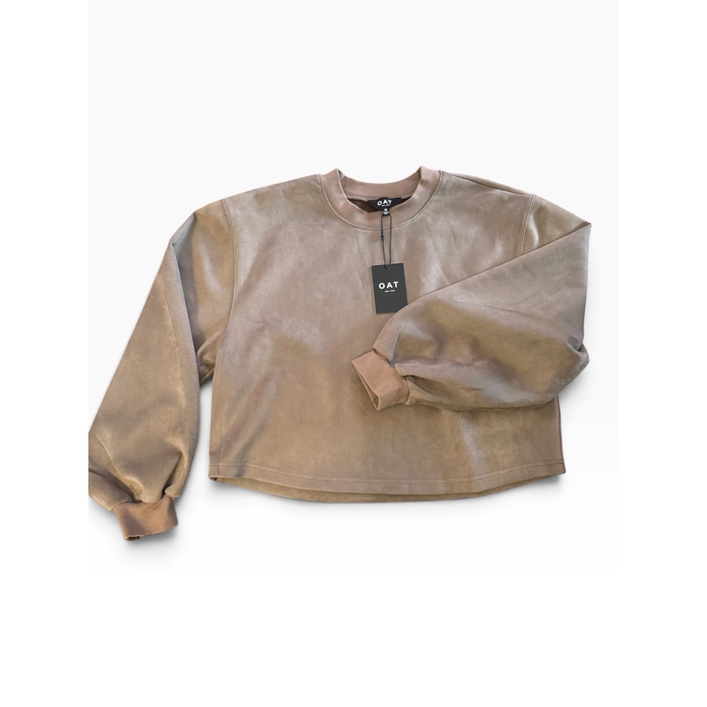 OAT New York Faux Suede Oversized Balloon Sleeve Sweatshirt Mocha Taupe M 3057LY